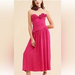 Free People Make An Entrance: Rose-Embellished Midi Dress in Fuchsia